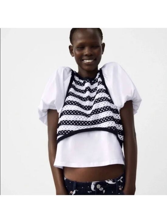 Zara Tops - 𝅺ZARA 2 in 1 Combination Short Balloon Sleeves Top w/ Vest.
